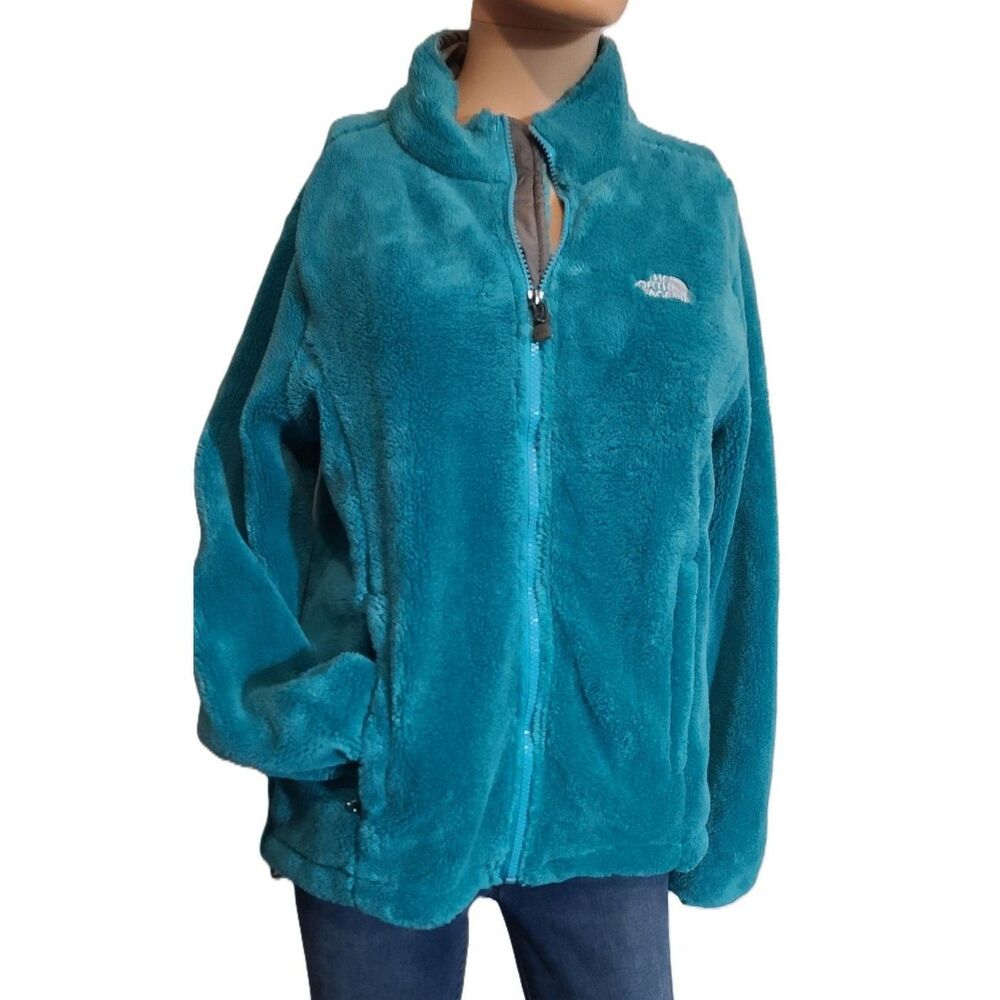 The North Face Osito Medium Teal Blue full zip Fuzzy Fleece jacket tebby bear